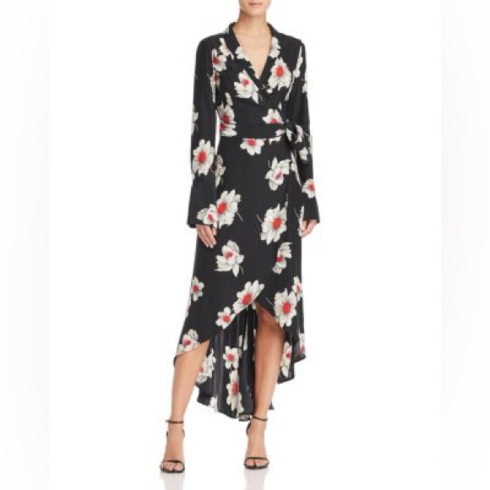 Equipment Gowin Floral 100% Silk Wrap Dress Size XS black red white